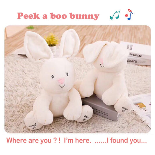 Music Toy Peek a bo Elephant Bunny Rabbit Animals Plush Doll Musical Talking and Singing Toy for Baby Kid Gift