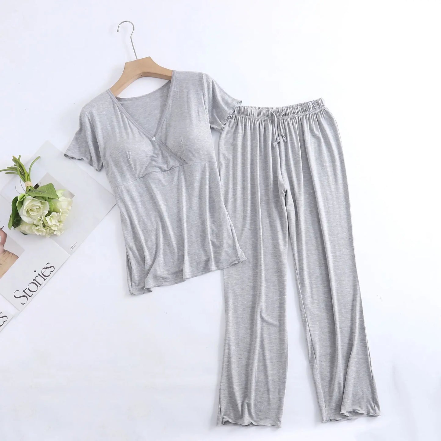 Modal Maternity Nursing Sleepwear Pajamas Set 2025 aummer Short Sleeve Breastfeeding Pyjamas Clothes For Pregnant Women