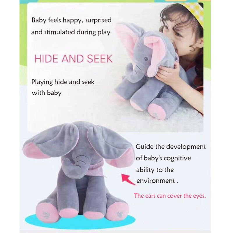 Music Toy Peek a bo Elephant Bunny Rabbit Animals Plush Doll Musical Talking and Singing Toy for Baby Kid Gift