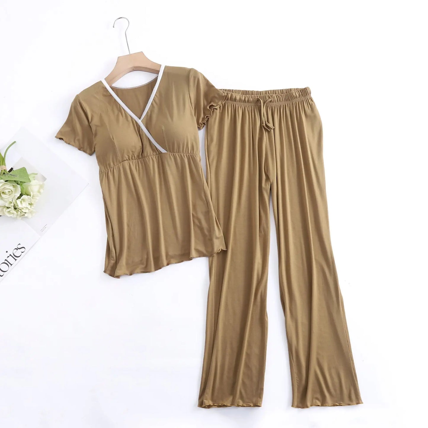 Modal Maternity Nursing Sleepwear Pajamas Set 2025 aummer Short Sleeve Breastfeeding Pyjamas Clothes For Pregnant Women