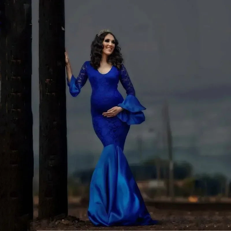 Lace Maternity Pregnancy Dress Photography Props Dresses Photo Shoot Mermaid Maxi Gown Pregnant Women Long sleeve Clothes