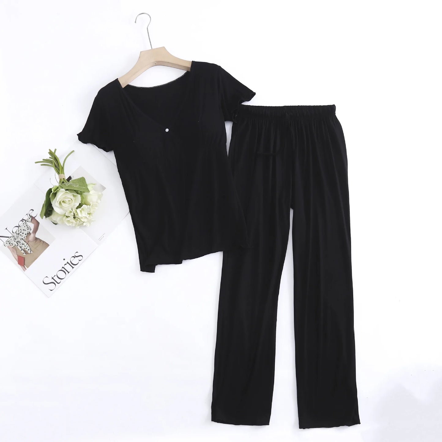 Modal Maternity Nursing Sleepwear Pajamas Set 2025 aummer Short Sleeve Breastfeeding Pyjamas Clothes For Pregnant Women