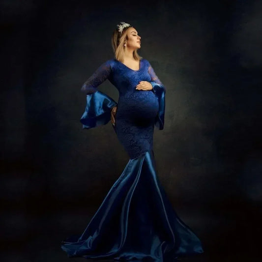 Lace Maternity Pregnancy Dress Photography Props Dresses Photo Shoot Mermaid Maxi Gown Pregnant Women Long sleeve Clothes
