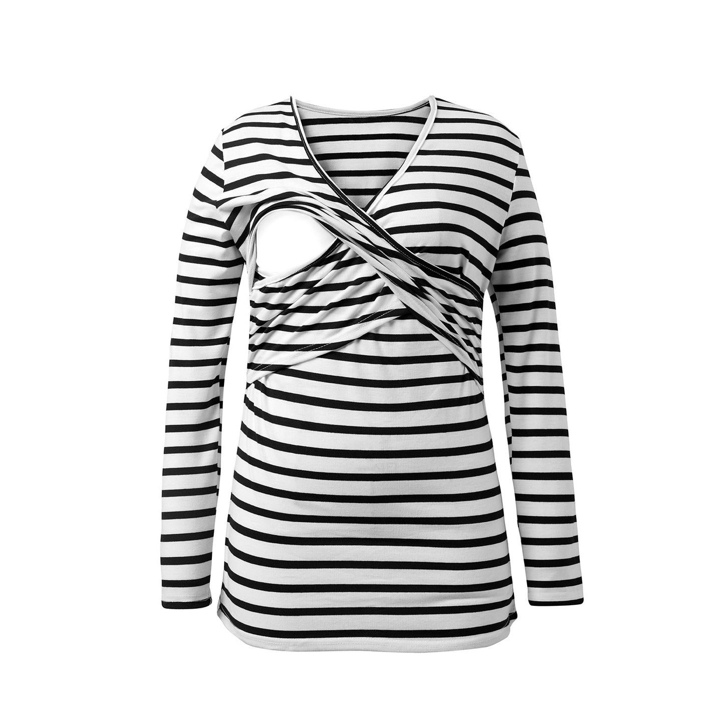 Autumn new V-neck long sleeved striped maternity postpartum clothing breastfeeding T-shirt
