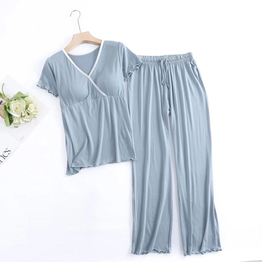 Modal Maternity Nursing Sleepwear Pajamas Set 2025 aummer Short Sleeve Breastfeeding Pyjamas Clothes For Pregnant Women