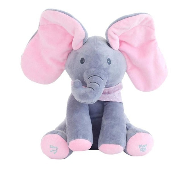Music Toy Peek a bo Elephant Bunny Rabbit Animals Plush Doll Musical Talking and Singing Toy for Baby Kid Gift