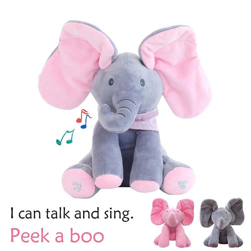 Music Toy Peek a bo Elephant Bunny Rabbit Animals Plush Doll Musical Talking and Singing Toy for Baby Kid Gift