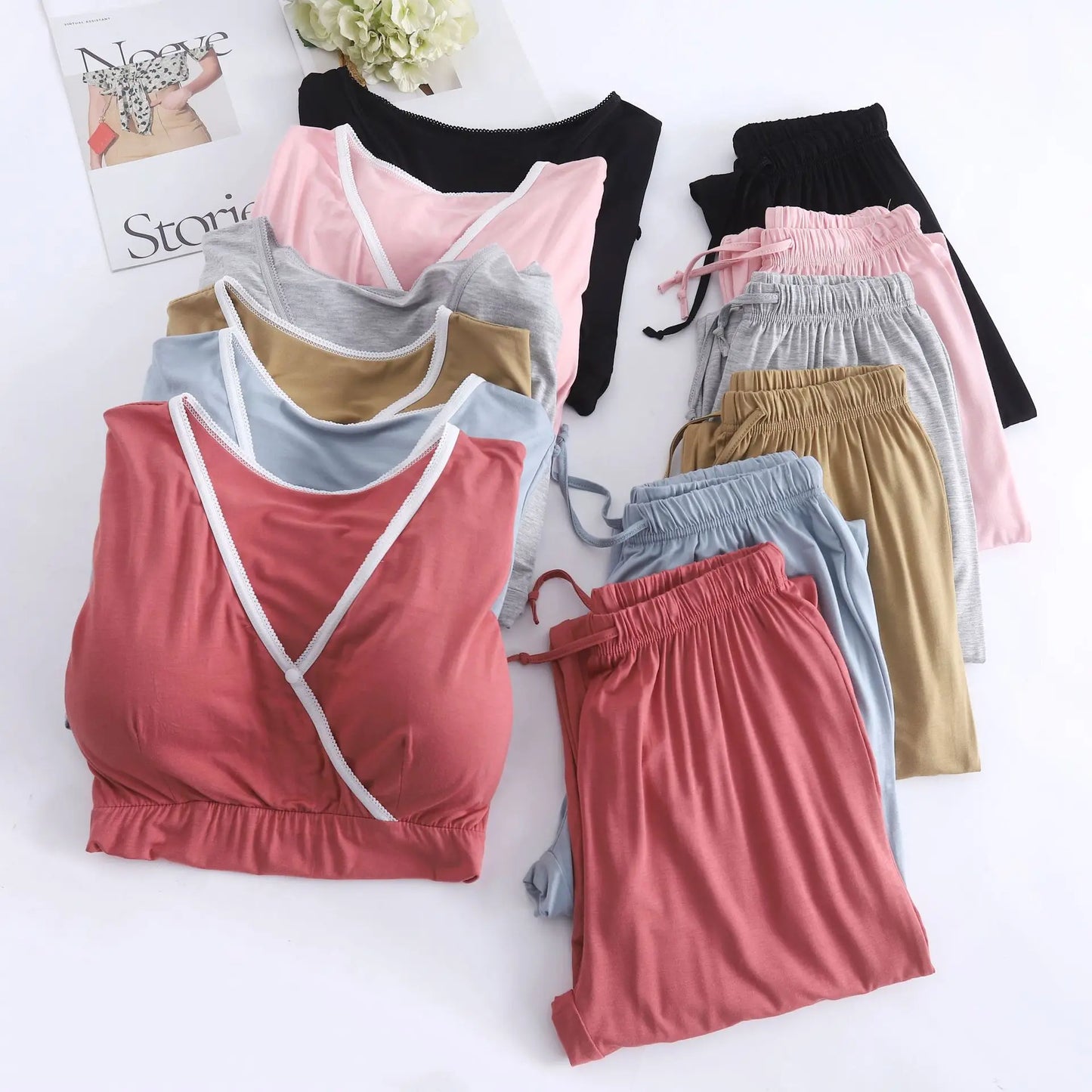 Modal Maternity Nursing Sleepwear Pajamas Set 2025 aummer Short Sleeve Breastfeeding Pyjamas Clothes For Pregnant Women