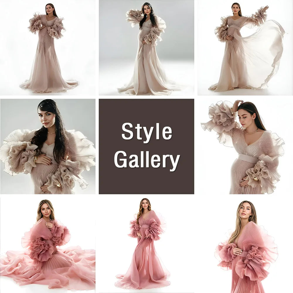 V Neck Pleated Organza Maternity Dresses for Photoshoot Pregnancy Long Dress for Maternity Shoot Baby Shower Dresses YW243116