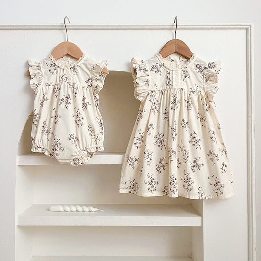 Summer Baby Kids Girls Floral Vine Pattern Sleeveless Crew Neck