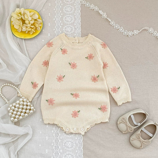 Autumn Arrival Baby Girls Knitted Long Sleeves Flowers Embroidered