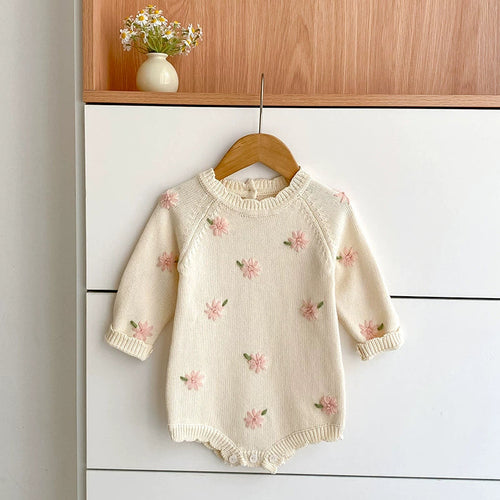 Autumn Arrival Baby Girls Knitted Long Sleeves Flowers Embroidered