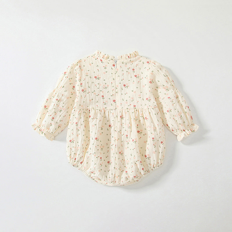 Autumn Hot Selling Baby Girls Floral Pattern Ruffle Neck Onesies