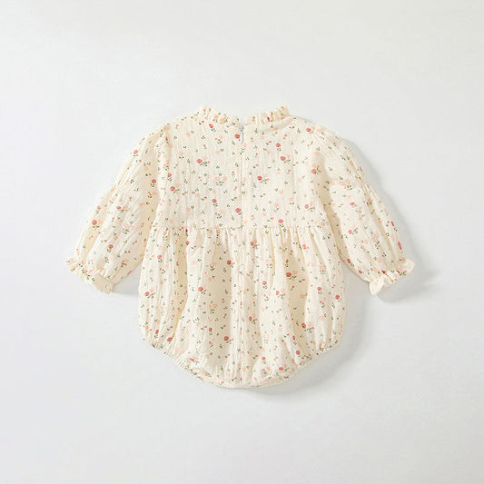 Autumn Hot Selling Baby Girls Floral Pattern Ruffle Neck Onesies