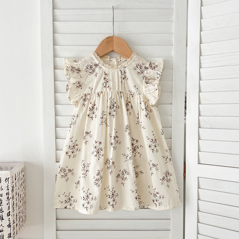 Summer Baby Kids Girls Floral Vine Pattern Sleeveless Crew Neck