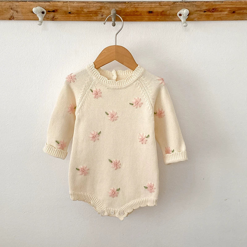 Autumn Arrival Baby Girls Knitted Long Sleeves Flowers Embroidered