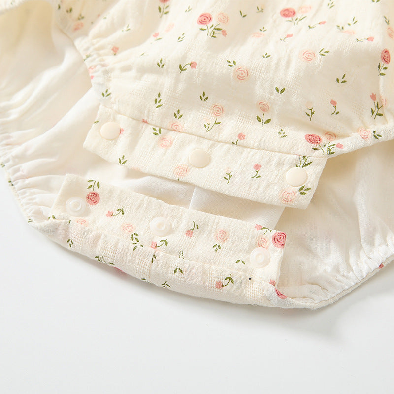 Autumn Hot Selling Baby Girls Floral Pattern Ruffle Neck Onesies