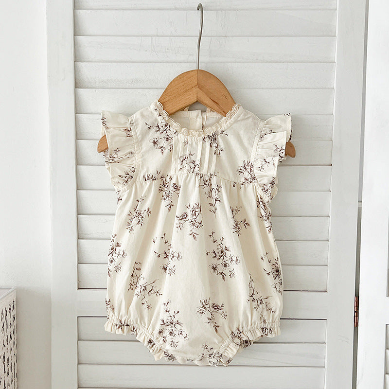 Summer Baby Kids Girls Floral Vine Pattern Sleeveless Crew Neck