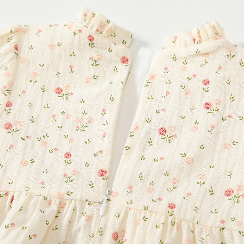 Autumn Hot Selling Baby Girls Floral Pattern Ruffle Neck Onesies