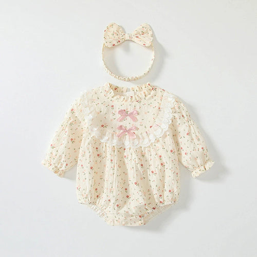 Autumn Hot Selling Baby Girls Floral Pattern Ruffle Neck Onesies