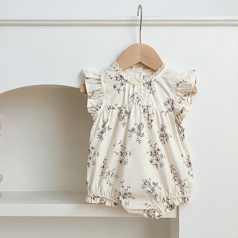 Summer Baby Kids Girls Floral Vine Pattern Sleeveless Crew Neck