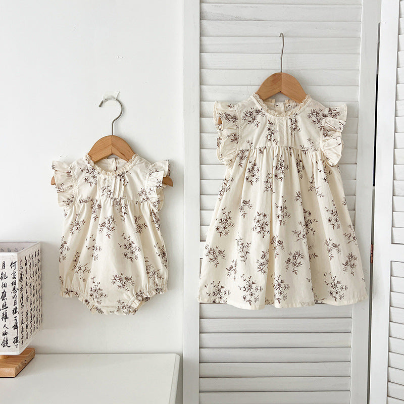 Summer Baby Kids Girls Floral Vine Pattern Sleeveless Crew Neck