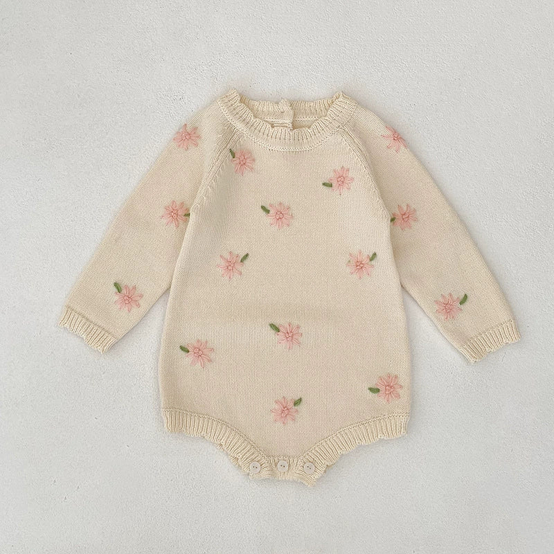 Autumn Arrival Baby Girls Knitted Long Sleeves Flowers Embroidered