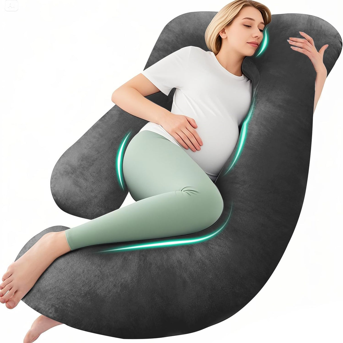 Pregnancy Pillow, U Shaped Pregnancy Pillows for Sleeping Full Body Pillow Maternity Pillow for Pregnant Women 58 Inch, Pregnant Women Must Have with Removable Cover, Black