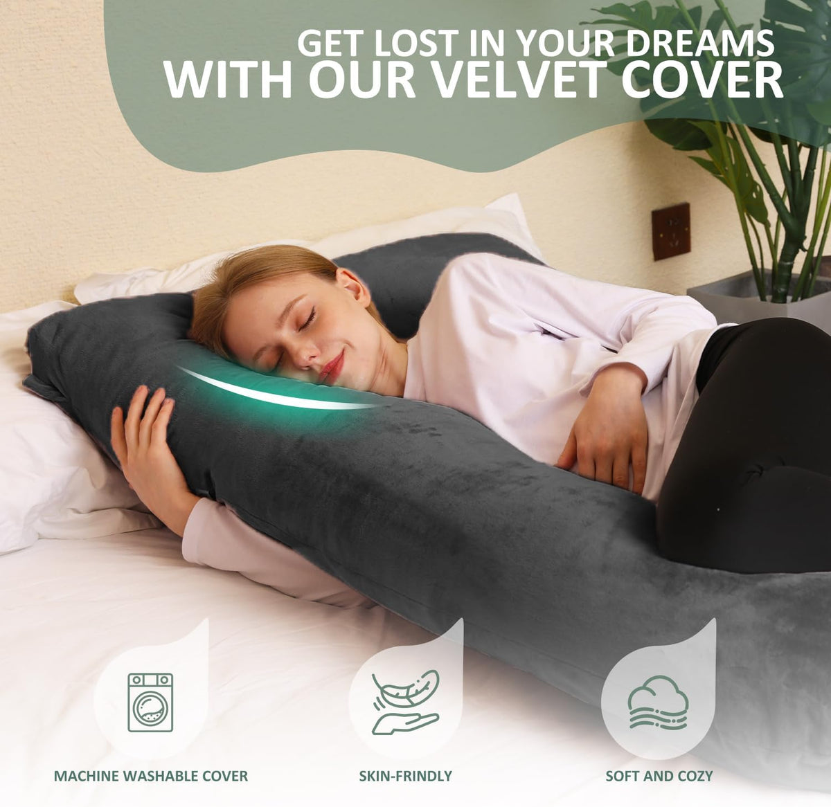 Pregnancy Pillow, U Shaped Pregnancy Pillows for Sleeping Full Body Pillow Maternity Pillow for Pregnant Women 58 Inch, Pregnant Women Must Have with Removable Cover, Black