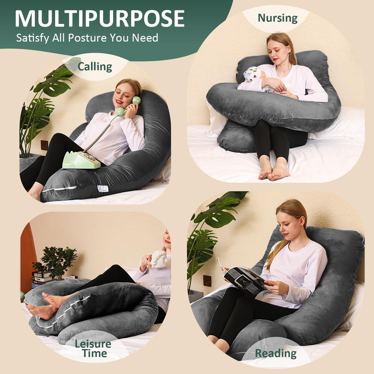 Pregnancy Pillow, U Shaped Pregnancy Pillows for Sleeping Full Body Pillow Maternity Pillow for Pregnant Women 58 Inch, Pregnant Women Must Have with Removable Cover, Black