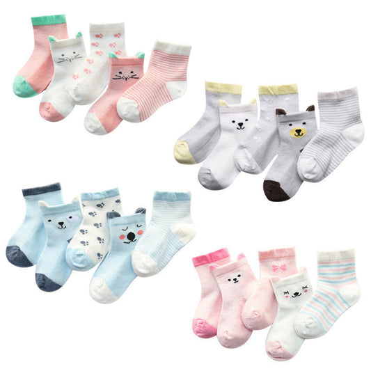 Children's Socks Pack of 5 Colors Breathable Summer Cotton Socks for