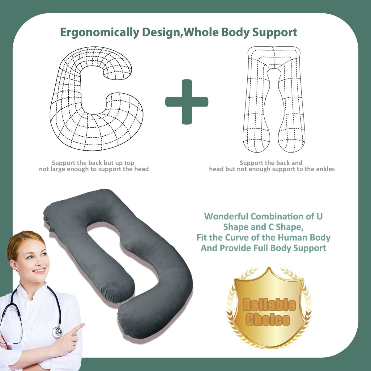 Pregnancy Pillow, U Shaped Pregnancy Pillows for Sleeping Full Body Pillow Maternity Pillow for Pregnant Women 58 Inch, Pregnant Women Must Have with Removable Cover, Black